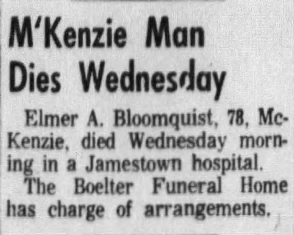 Obituary for Elmer A. Bloomquist (Aged 78)